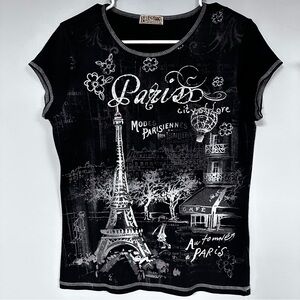 Blue Canyon Clothing Short Sleeve Black T Shirt Paris Studded,  Eiffel Tower, L